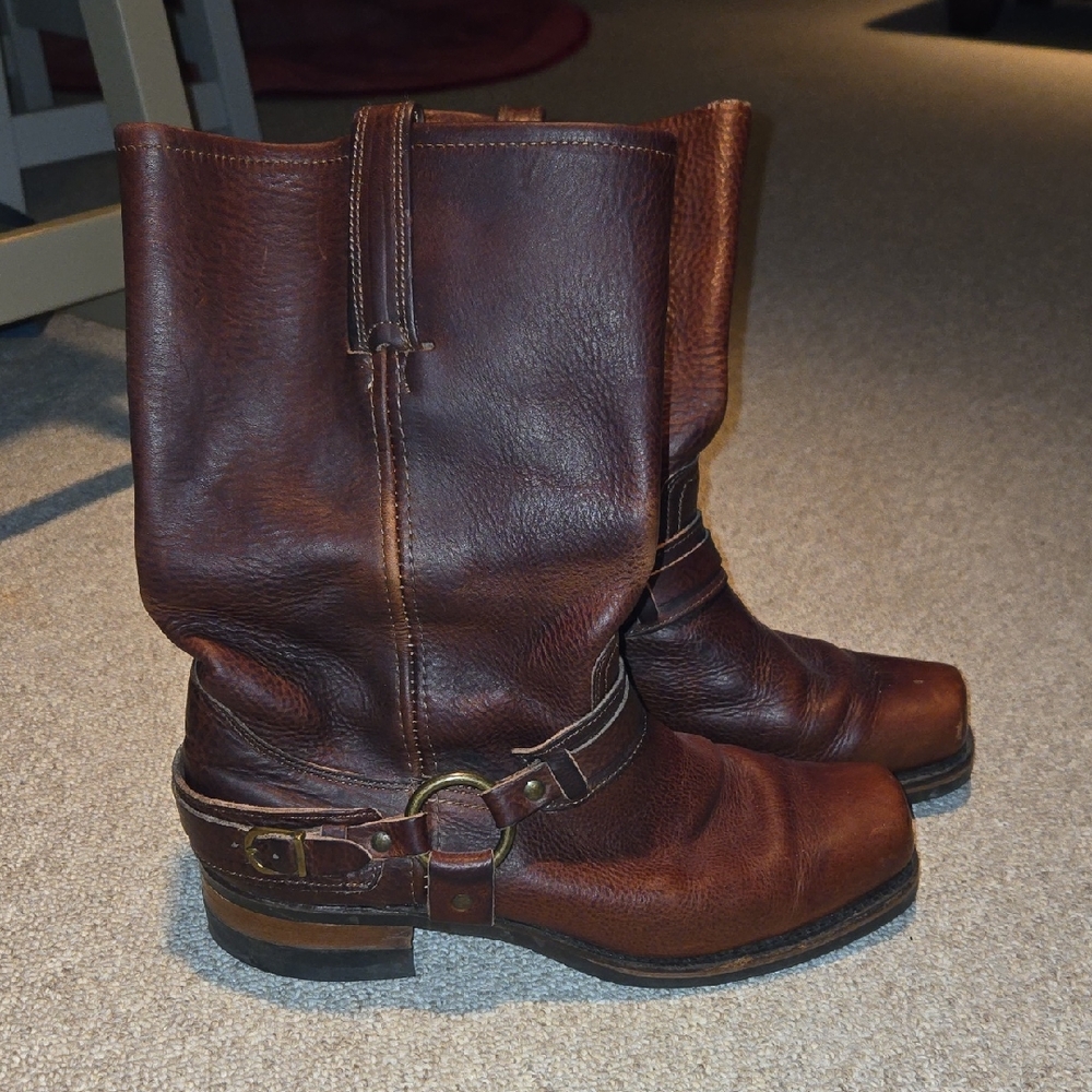 Frye Dark Brown Leather Harness Western Boots